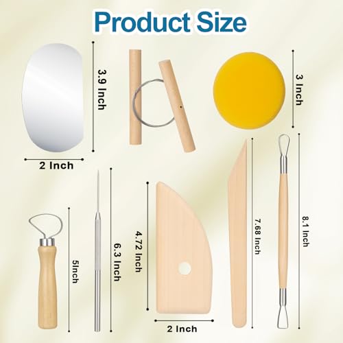 Amrules 8 Pcs Polymer Clay Sculpting Tools Kit for Adults, Light Yellow | Smooth Comfortable Handles, Sturdy Wood & Stainless Steel, Perfect for Beginners, Pottery Lovers & Diy Craft - color: Lightyellow-8Pcs