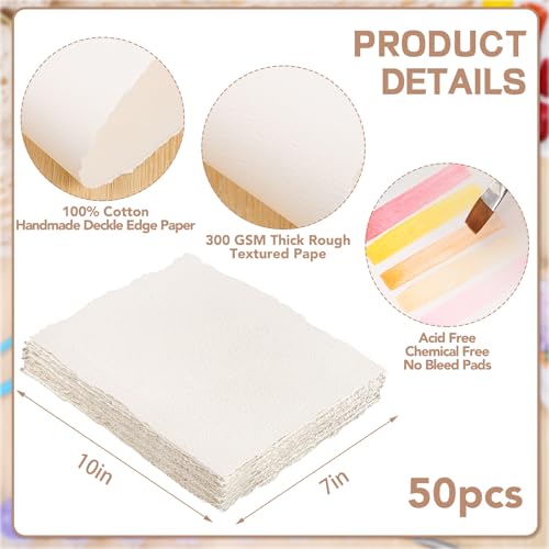 50-Sheet Watercolor Paper Pad, 7 x 10 in, 300 GSM, Deckled Edge - size: 7 x 10inch