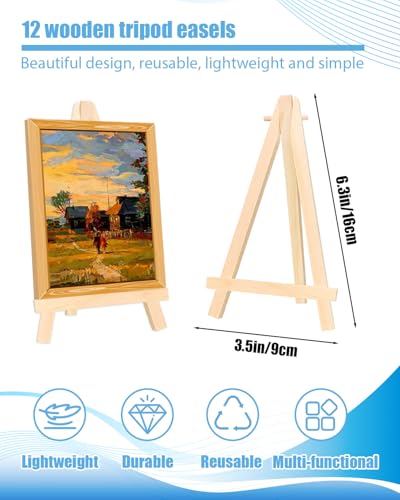 Painting Easel, 12 Pack Wooden Table Top Easels Wooden Easel for Painting, Portable Canvas Photo Picture Sign Holder (Orignal, 3.5 "L x 6.3 "H) - size: 3.5 "L x 6.3 "H