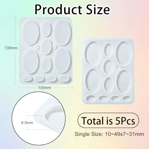 5 Pcs Jewelry Resin Molds Silicone Round Oval Resin Casting Molds Oval Silicone Molds for Epoxy Resin DIY Craft DIY Supplies - color: 5pcs-135x105x8.5mm-oval resin silicone mold