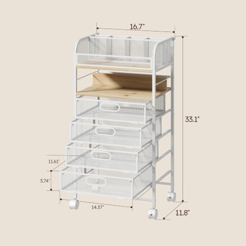Homsorout Rolling Art Cart with 4 Drawers, Maple - color: White