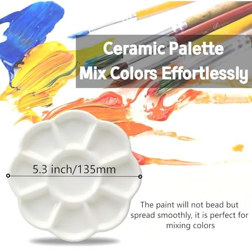 Porcelain Watercolor Palette, Ceramic Paint Mixing Tray(5*5'' 9-Well Round) | Artist’s Porcelain Palette: Premium Ceramic Mixing Tray for All Painting Media ,Watercolor, Gouache, Acrylic & Oil Painting - size: 5"