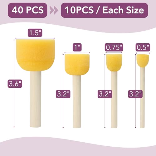 Bates- Round Sponges Brush Set, 0.5”, 0.75”, 1" & 1.5”, 40 Pack, Round Sponge Paint Brushes for Painting, Paint Sponges for Acrylic, Painting Tools for Kids, Arts, and Crafts