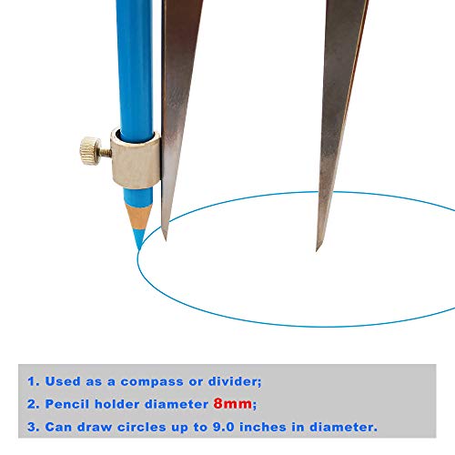 4 inch Woodworking Compass with Pencil Holder, Precision Spring Divider/Scriber, Metal Compass for Leather Work Metalworking