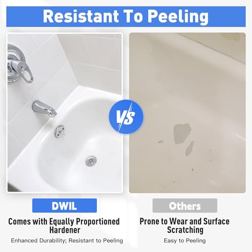 DWIL Tub Paint, Tub and Tile Refinishing Kit with Tools, Tile Refinishing Kit White Bathtub Paint Water Based &Low Odor, Easy to Use Sink for Bathroom Kitchen, Semi-Gloss White, 50-55sq.ft-2 Pack - color: White, size: 66 Fl Oz (Pack of 1)