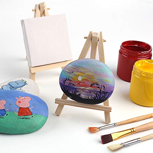 Tosnail 12 Packs Mini Canvas and Easel Set, Art Easel Stand with Canvas Set Tabletop Wooden Display Stand and Canvas Panels for Artist, Students, Adults, Kids Painting