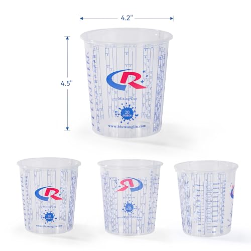 Paint Mixing Cup 20 Ounce, Accurate Measurements in Ratios and OZ. and ML, 100PCS Plastic Graduated Measuring Cups with 12PCS Lids for Paint, Resin, Epoxy, Acrylic, Pigments, Art