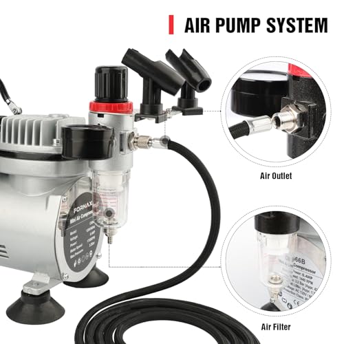 FORNAX Professional Airbrush Kit with Compressor, 0.4 HP Air Compressor for Model Painting with 6 Ft Hose,Cleaning Brushes, and Test Paints for Hobby, Body Tattoo, Model Painting, Automotive Graphic
