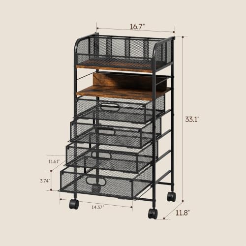 Homsorout Rolling Art Cart with 4 Drawers, Rustic - color: Rustic