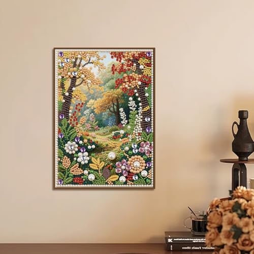 antor DIY Pearl Diamond Painting Kit Garden Landscape Design, Pearl Diamond Art Kits for Adults Beginners, Special Shaped Crystal Rhinestones Painting Kits for Home Wall Decor, 11.81×15.75 Inch