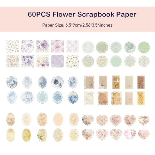 Maxleaf 60Pcs Lace Edged Flower Scrapbook Paper for Letter Writing | Vintage Decorative Paper for Scrapbooking Supplies DIY Planners Aesthetic Bullet Collage Stationery Paper