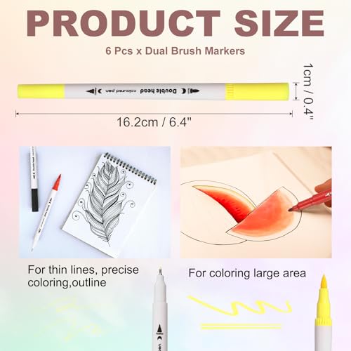 PATIKIL 6Pack Dual Brush Markers, Neon Yellow Watercolor Fine and Brush Tips Pens Colored Marker Calligraphy Coloring Art Supplies Set for Coloring Book Illustration Sketching Journaling - color: Neon Yellow
