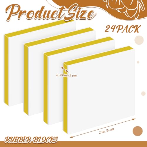 Frienda 24 Pcs 2" x 2" Rubber Carving Blocks Linoleum Blocks for Printmaking, Stamp Making, DIY Crafting, Scrapbook, Painting, Soft and Easy to Carve (White Yellow) | Easy to Carve, for Printmaking, Stamp Making, DIY Crafting, Scrapbook, Painting, Soft Li
