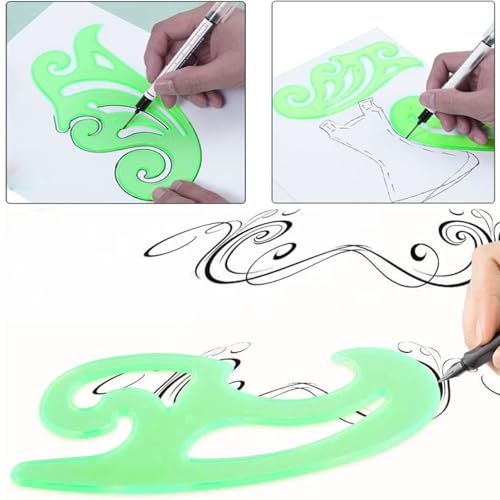 6PCS Multi Function French Curve Ruler Green Plastic Comic Template Drawing Tool Set 6 Assorted Sizes for Art Design Drawing Projects Pattern Making