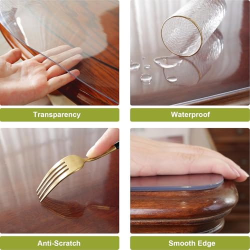 3MM Clear Table Cover Protector Plastic Table Cover (Clear 3MM Thick, 42" x 66") - size: 42" x 66" (Rectangular)