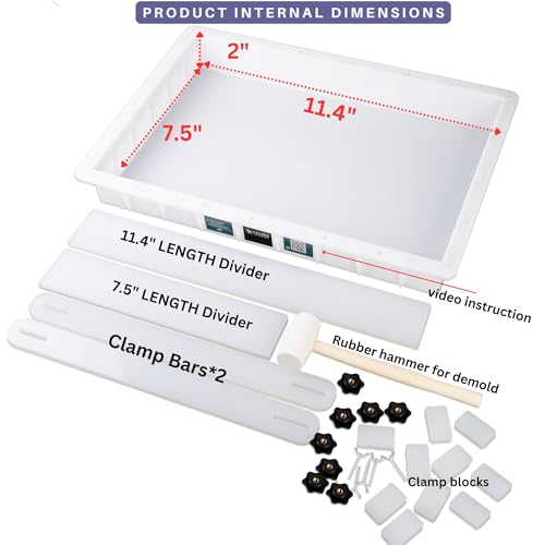 Kalinta Epoxy Mold with Divider Adjustable-11.4x7.5x2in No-Seal Large Resin Mold Integrated Clamping System - Perfect for Beginners & Experienced Artists Alike-Ideal for Creative Resin Art Projects - size: 11.4"x7.5"x2"