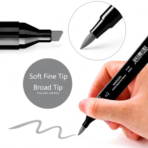 6 Pack Grey Gray Alcohol Markers,Double Tipped Soft Brush&Chisel Art Marker - color: Grey