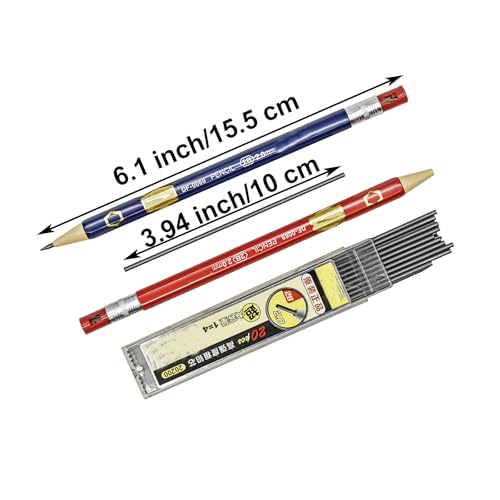 Maydahui 12Pcs 2.0mm Red Blue Mechanical Pencils with 20Pcs 2B Refills | Hexagonal Automatic Wood-like Pencil Built-in Sharpener for Artist Drawing Sketching Drafting Homework Practise