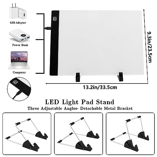 Ratukall A4 LED Light Pad for Diamond Art, USB Powered Light Board Kit | Adjustable Brightness Tracing Light Box with Diamond Painting Accessories & Tools, Includes Storage Case, Drill Pens & Stand - style: 01-A4 Light Pad Kit