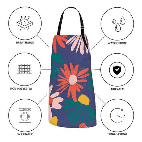 Britimes Apron with Pockets, 32x28 inch, for Women Men, Floral Colorful - color: Flowers