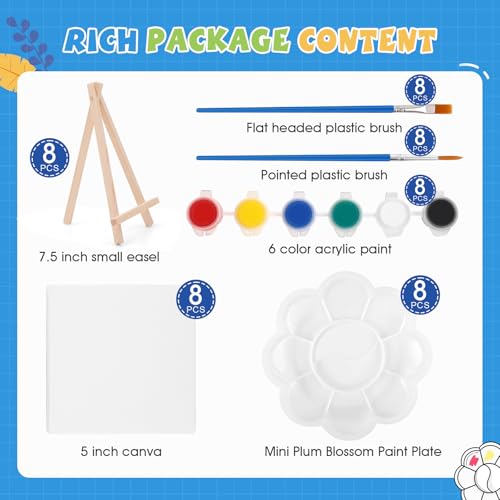 ESRICH 8 Set Mini Acrylic Paint Kit, 5in Mini Canvas with 7.5in Easel | Acrylic Paint Strips, Paint Palettes, Painting Brushes, Small Canvas and Easel Set for Kids Artists Beginner, Gift - size: 8 set 5 x 5 inches