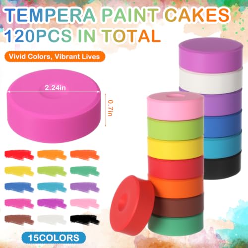 Nuanchu 120 Pcs Tempera Paint Cakes 120 Colors Washable Art Supplies | Solid Tempera Painting Blocks Bulk for Artists Beginners DIY Crafting Hobby Drawing Party Projects Set