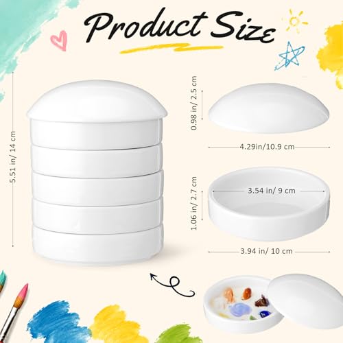 4 Sets Ceramic Watercolor Palette 5 Layers Stackable Porcelain Paint Mixing Trays with Lids Round Watercolor Mixing Palette Dish Bowls for Artist Gouache Pigment Chinese Ink(5.51 x 3.94 in) - size: 5.51 x 3.94 in