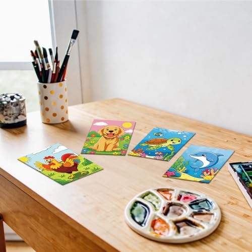 Anseal 12 Packs Pre Drawn Canvas to Paint, 5" X 7" Cute Animals Pre Printed Canvas for Painting, Pre Stretched Canvas Outline Painting Boards for Party Favor - style: Animals
