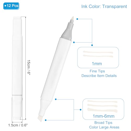 PATIKIL Dual Tip Alcohol Art Markers, 12 Pcs White Barrel Alcohol Markers with Brush Tip and Fine Tip for Illustration Artist Adult Coloring Drawing Permanent Sketching, Transparent - color: Transparent