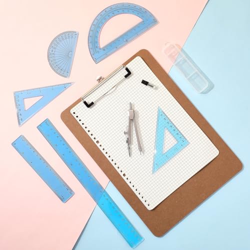 Zonon 7‑Piece Geometry Set with Drawing Compass, 6 & 4 Inch Protractors, Triangle Rulers and Straight Rulers, Transparent Math Drafting Supplies for Back to School, Students and Office Use(Blue) - color: Blue