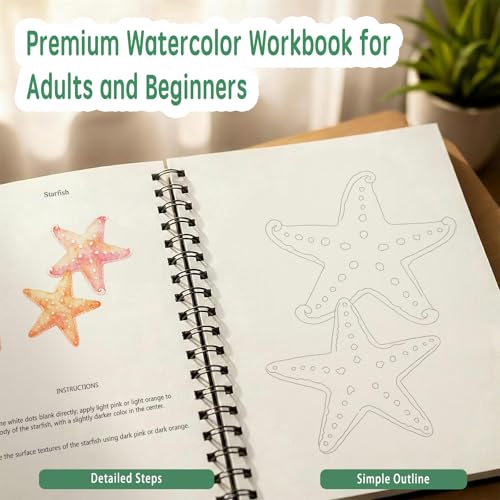 SLWBZ Watercolor Workbooks Coloring Book, Beginner Friendly Painting Kit, Detailed Steps, Creative Exploration Watercolor Book with Paint Set for Adults Teens (Seaside, with Paint) - color: Seaside, size: With paint