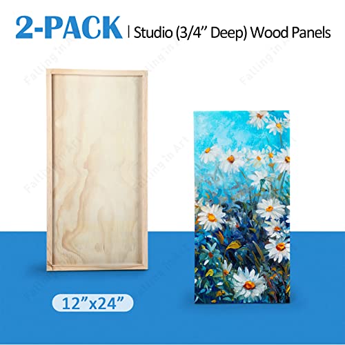 Falling in Art 2 Pack 12x24’’ Unfinished Birch Wood Panels Kit for Painting | Studio 3/4’’ Deep Wood Canvas, Cradle Boards for Acrylic Pouring, Art, Crafts, Epoxy Resin, Laser Engraving Cutting - size: 12'' x 24''