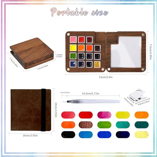 Travel Watercolor Paint Set - Pocket 15-Color Mini Art Kit with Sketch Pad - color: 15 Colours with Sketchbook B