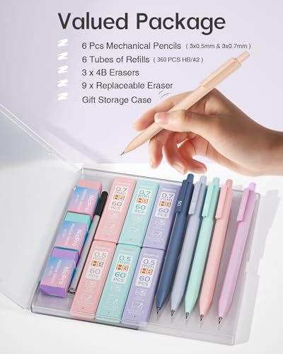 Nicpro 37PCS Metal Mechanical Pencil Set 6PCS Pastel Mechanical Pencil Set