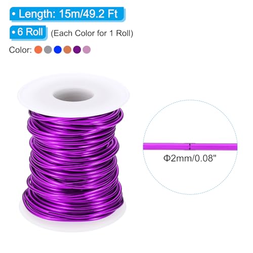 PATIKIL 12 Gauge 2 mm Aluminum Craft Wire, 49.2 ft Metal Wire 6 Roll Armature Bendable Wire for Jewelry Making Metal Wrap DIY, Light Pink/Silver/Sapphire Blue/Purple/Rose Gold/Orange Red - color: Light Pink/Silver/Blue/Purple/Rose Gold/Orange Red, size: 1