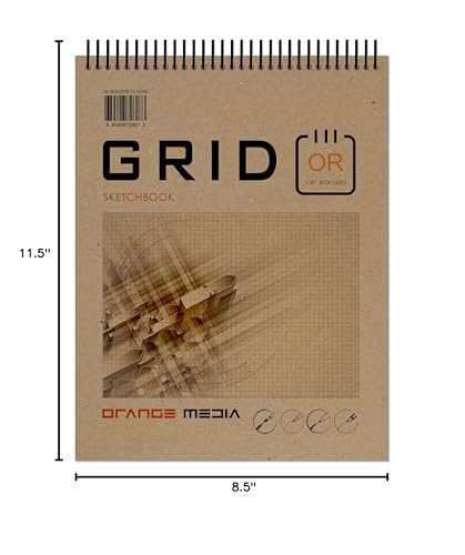 Orange Media Grid Sketchbook. Spiral Bound. Top Spine. Multi-Media. (8.5" x 11") 1/8" Box. (Orange Grid). SB-50100-TS - color: Orange Grid