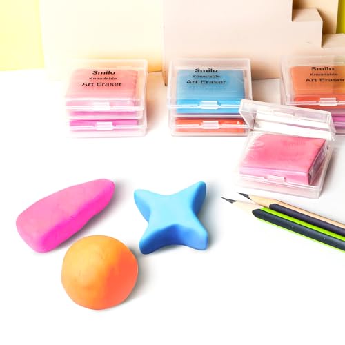 Smilo Kneaded Erasers for Artists, Blue Moldable Putty, 8-Pack | Reusable, Dust-Free and No Smudge, Art Erasers with Storage Case for Charcoal, Graphite, Pencil and Pastel Drawing - color: Blue