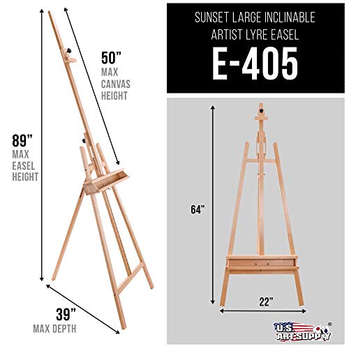 U.S. Art Supply 64" to 89" Sturdy Sunset Medium A-Frame Wood Easel