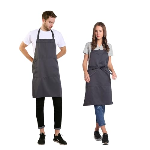 BIGHAS Adjustable Bib Apron with Long Ties for Women Men 18 Colors Chef Kitchen Cooking - color: Dark Gray