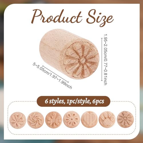 OLYCRAFT 7PCS 2x0.8 Inch Wood Pottery Tools Stamps Polymer Clay Stamp Column Wooden Stamps Round Pottery Stamp with Mixed Patterns for Clay and Ceramic