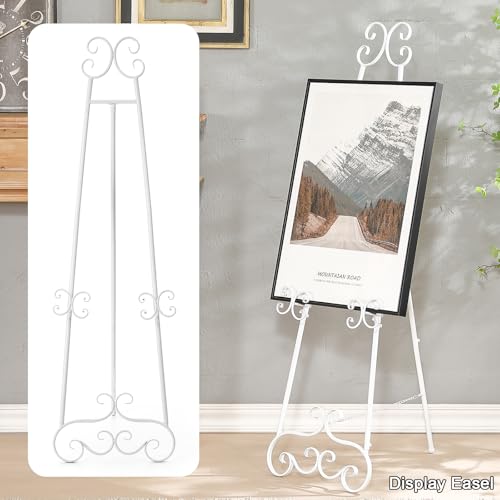 56" H White Metal Floor Standing Display Easel with Chain Support