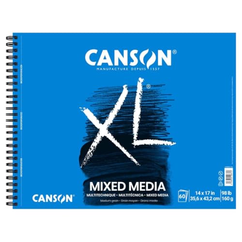 Canson XL Series Mix Media Pad, 14" x 17", White, 98 lb. (160gsm), 60 Sheets/Pad, Pack of 3 Pads, 180 Sheets Total - size: 14x17, 3-Pack, style: Mixed Media