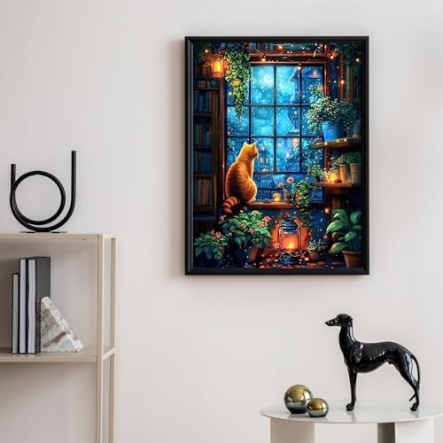Camocin Diamond Art Kits for Adults, Cozy Window Cat Diamond Painting | Gem Art, Diamond Dot, 5D Full Round Drill, Cozy Orange Cat Wall Decor, DIY Craft Gift, 12x16 Inch - color: LBDP1P15