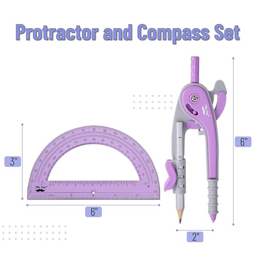 Mr. Pen- Geometry Compass and Protractor Set, 6 Inch Compass - color: Purple, size: 1 Set