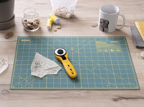 OLFA Fabric Cutting Kit (RTY-2CYEL/ST-01) - 45mm Cutter & 12x18 Mat | 45mm Rotary Cutter and 12x18 self-healing mat bundle - Quilting and fabric cutting - Quilters and Crafters