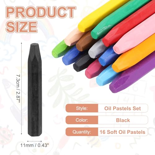 MECCANIXITY 16PCS Oil Pastels Set, Soft Oil Colored Drawing Pastels Chalk Vibrant Color for Artists Art Supplies for Beginners Teachers, Black - color: Black