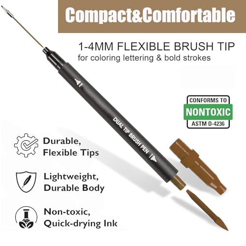 Skin Tone Double Tip Brush Pens Art Markers,24 Colored Artist Fine Brush Pen Coloring Markers for Adult Drawing Art Craft Kit - color: Skin Tone