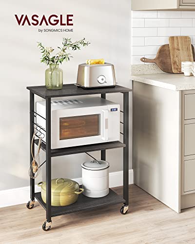 VASAGLE Kitchen Shelf on Wheels, 23.6 Inches Serving Cart with 3 Shelves - color: Ebony Black + Ink Black, size: 23.6"W x 35"H, style: Shelf