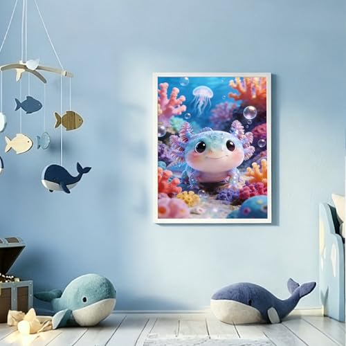 Diamond Art Kits for Adults Gem Art 5D Diamond Painting Kit Axolotl Birthday Personalized Gifts for Women Her Round Drill Diamond Painting Adult Craft Diamond Kits Home Room Wall Decoration 12x16inch - color: Axolotl