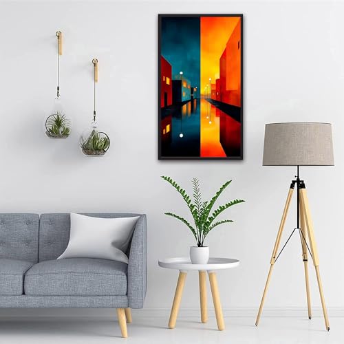 ARTGOTO Large Paint by Numbers for Adults Abstract Cityscape | 15.7x27.5inch/40x70cm Paint by Number Kit on Canvas, Urban Street Reflection Acrylic Painting Set, No Frame - color: PBN037